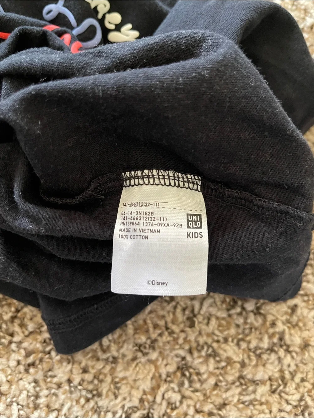 UNIQLO UT Disney Mickey Mouse T Shirt Youth Size 7-8 Kids Black Graphic Neon Tee